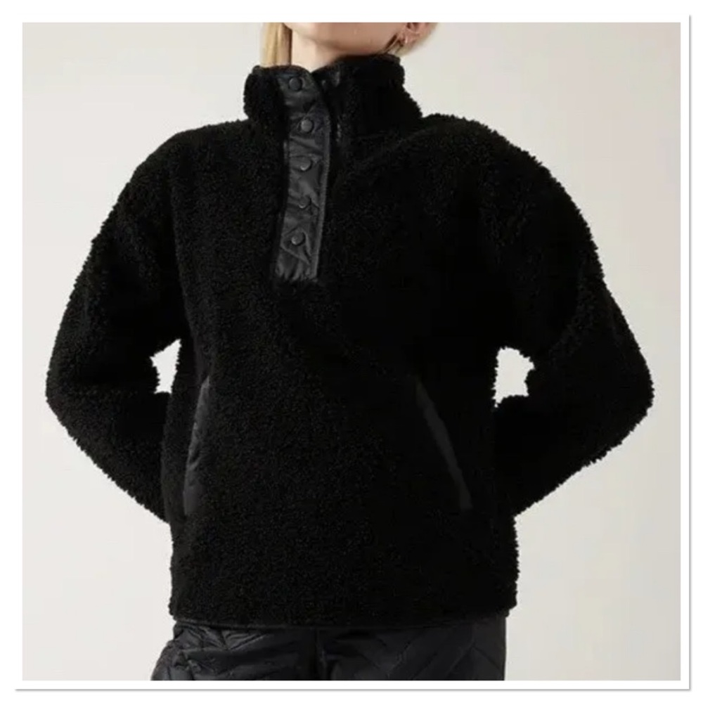 Athleta Sherpa Snap Sweatshirt Women’s Black Fleece Pullover Size XS NWT